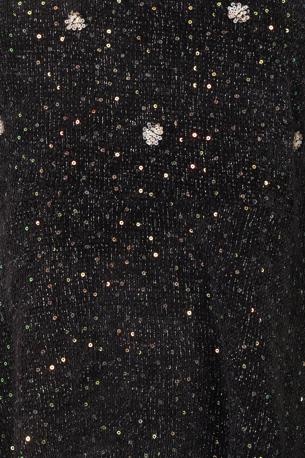 Black Sequined Flared Western Dress