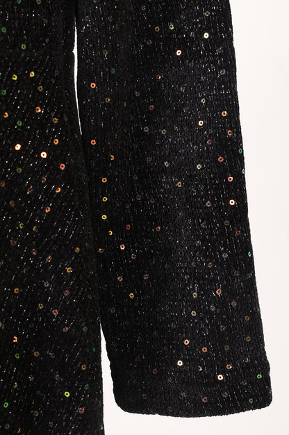 Black Sequined Flared Western Dress