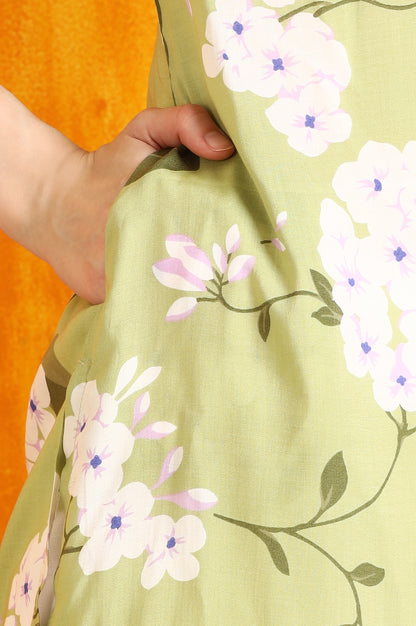 Green Bold Floral Printed Modal Straight Kurta