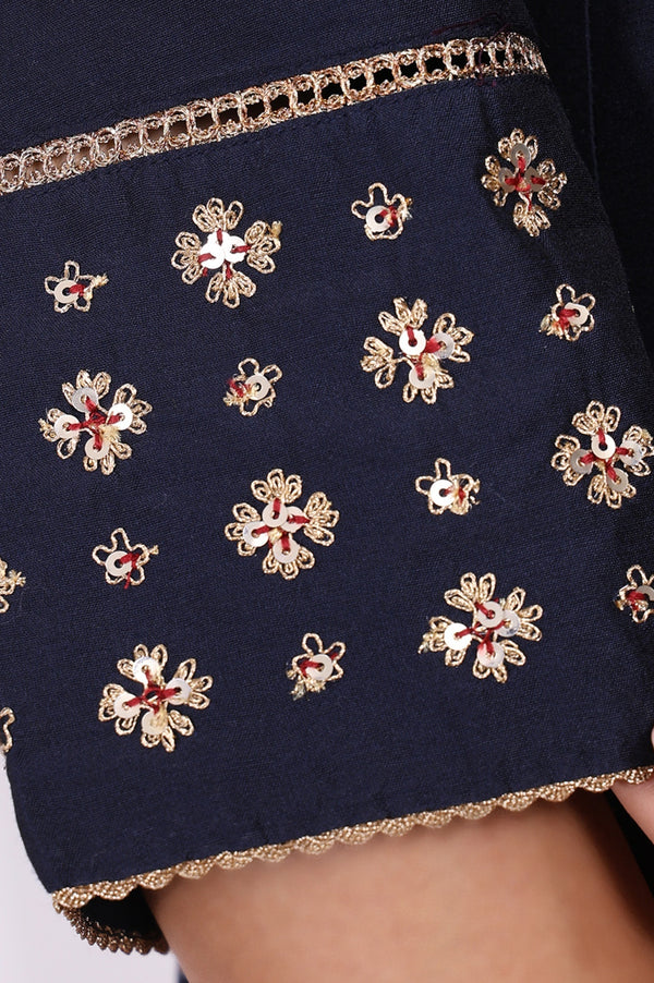 Navy Blue Embroidered Straight Kurta