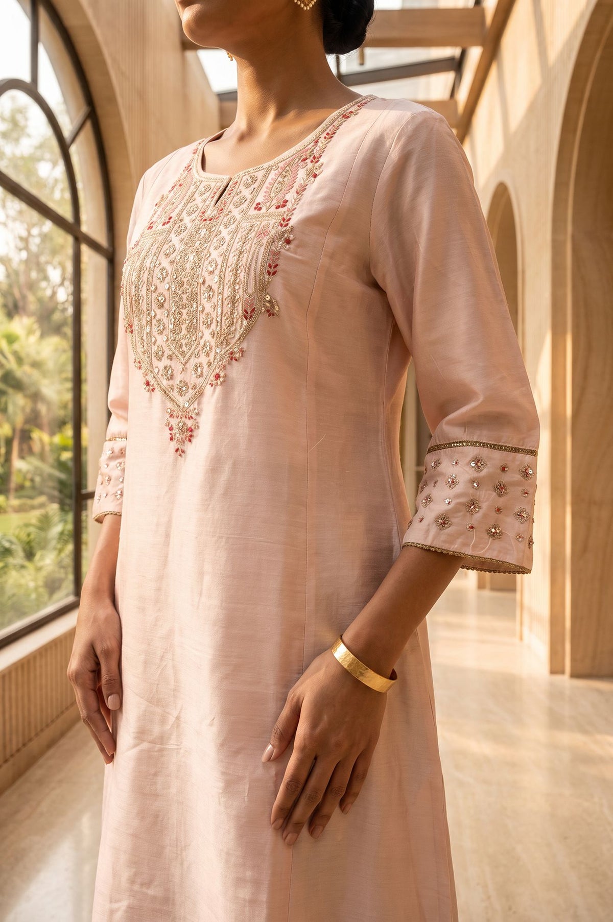 Pink Embroidered Straight Kurta