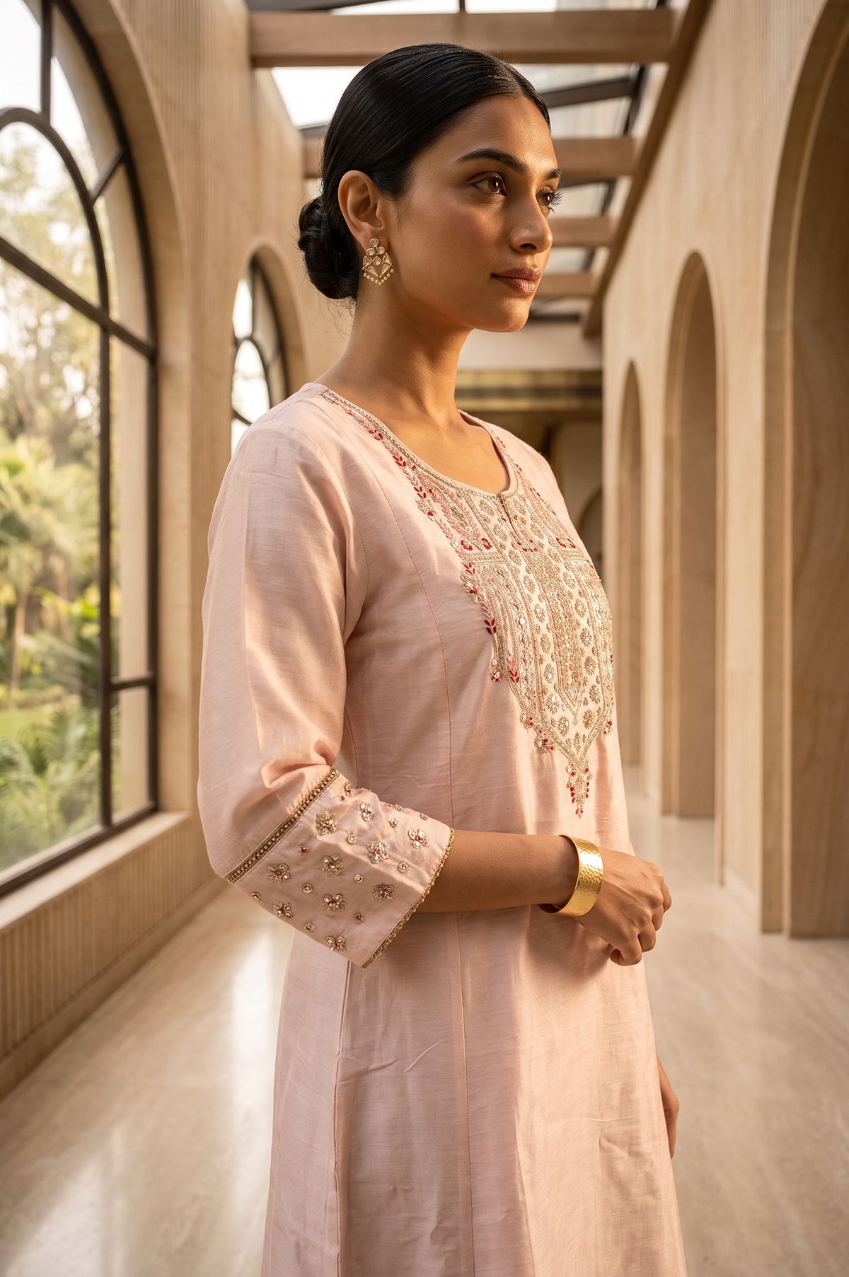 Pink Embroidered Straight Kurta