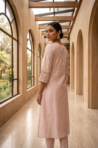 Pink Embroidered Straight Kurta