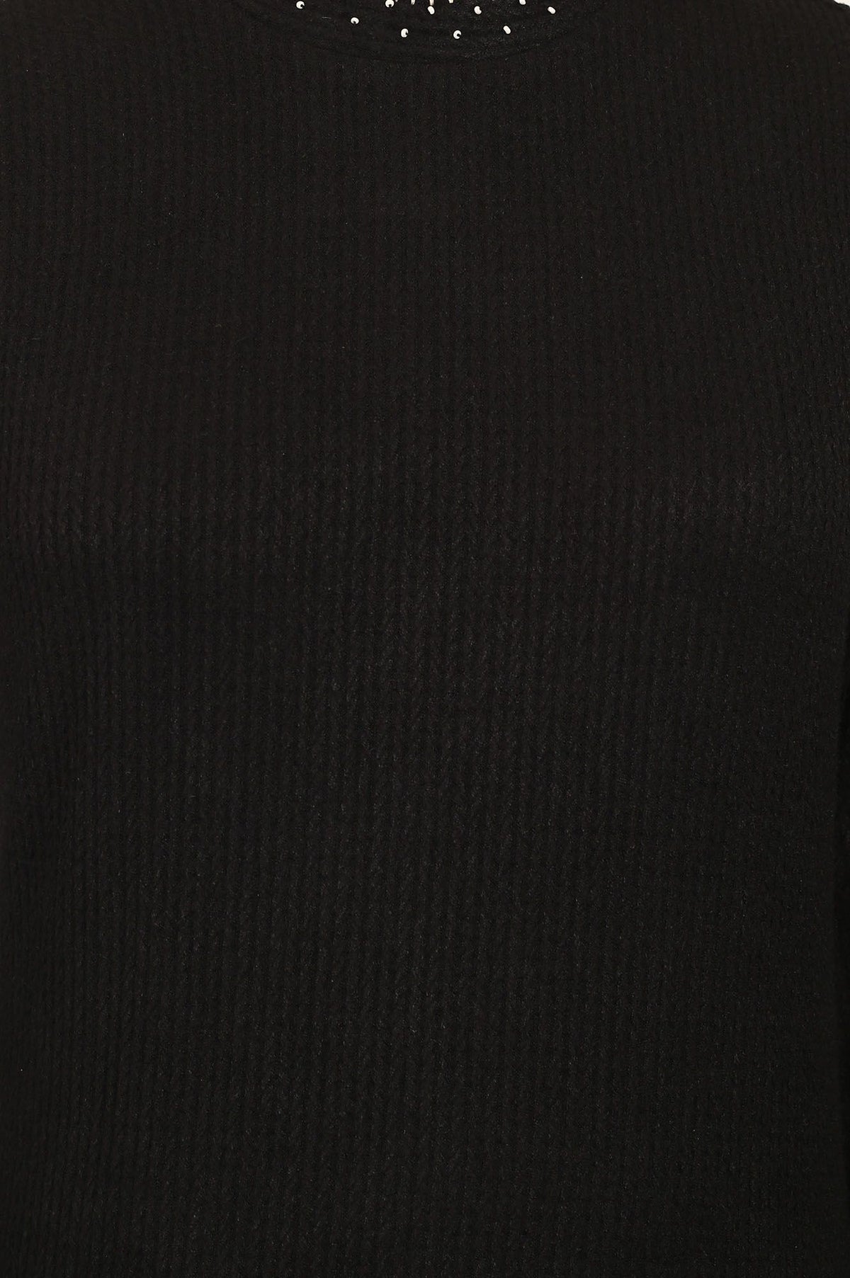 Black Yarn Dyed Embroidered A-line Winter Dress
