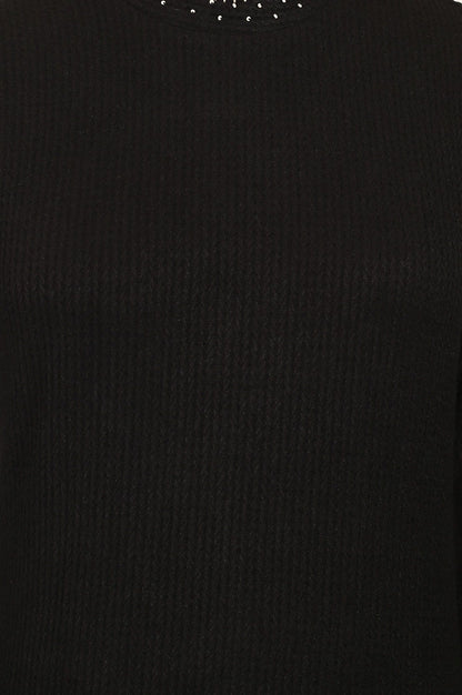 Black Yarn Dyed Embroidered A-line Winter Dress