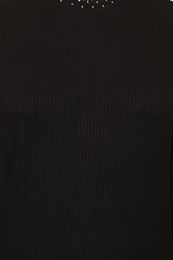 Black Yarn Dyed Embroidered A-line Winter Dress