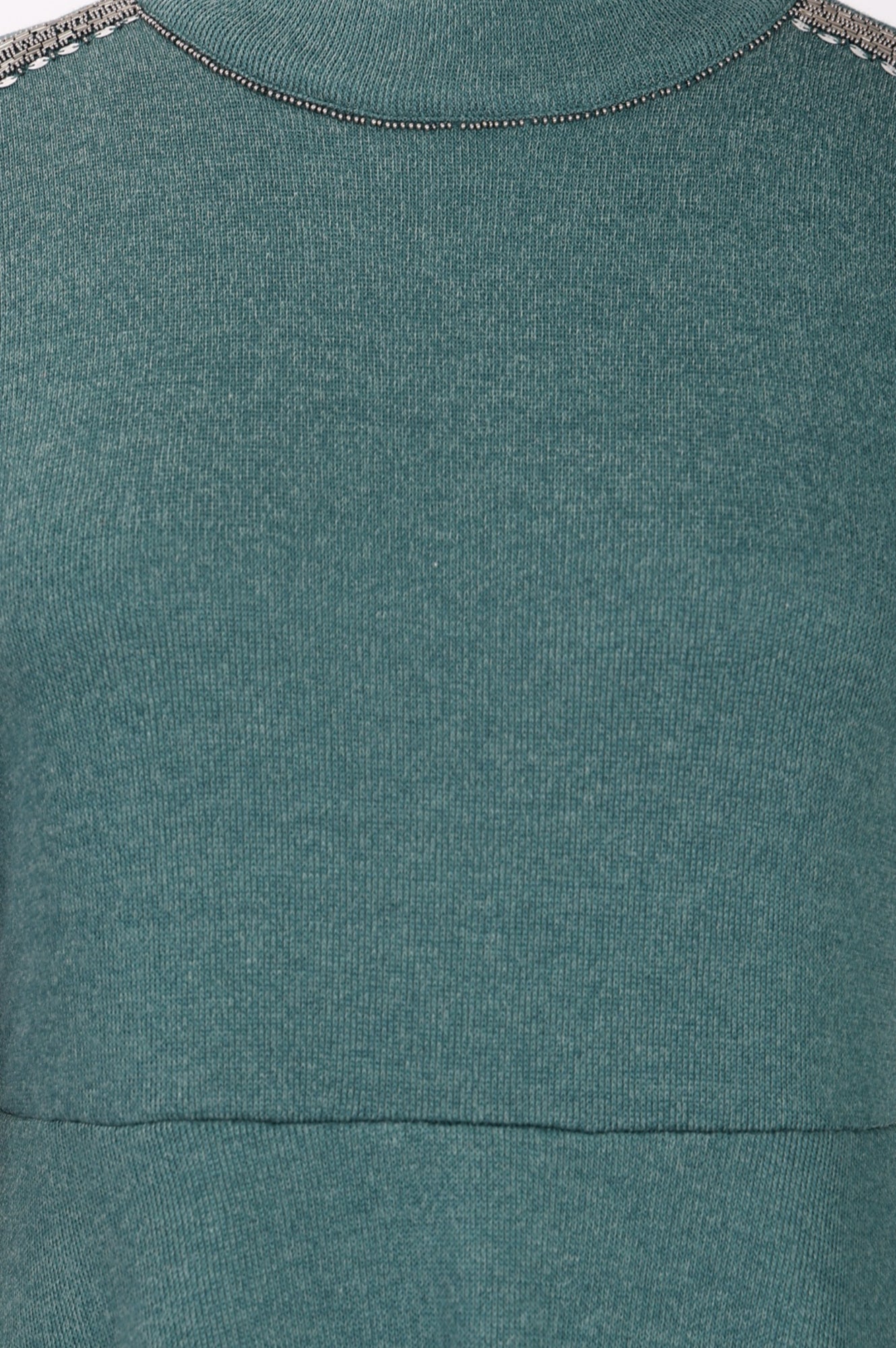 Teal Solid Beadwork Flared Winter Dress