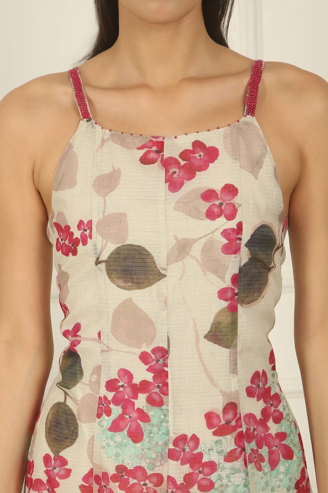 Off-White Foral Printed Cotton Kota Flared Spaghetti Dress