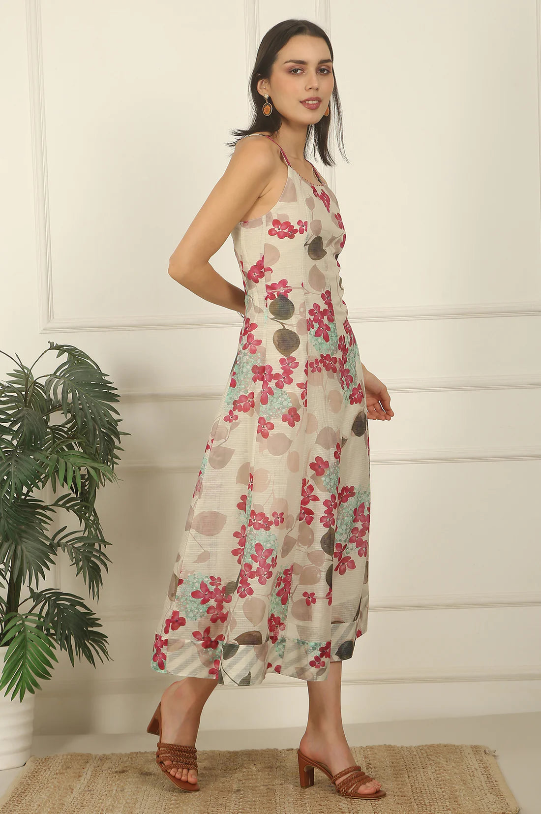 Buy Off-White Foral Printed Cotton Kota Flared Spaghetti Dress Online for Woman | WforWoman Buy Off-White Foral Printed Cotton Kota Flared Spaghetti Dress Online for Woman | WforWoman