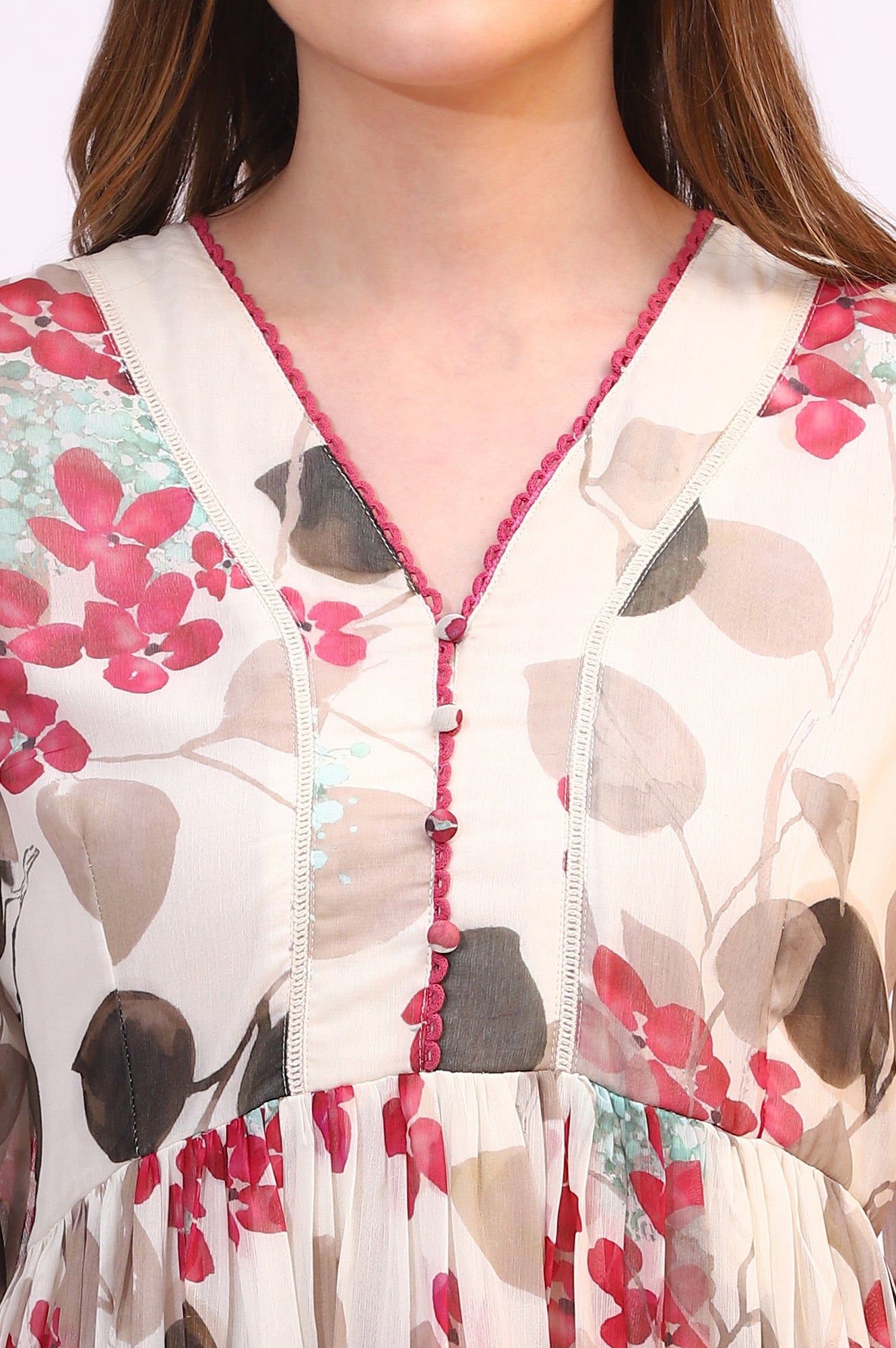 Off White Bold Floral Printed Chiffon Tiered Dress