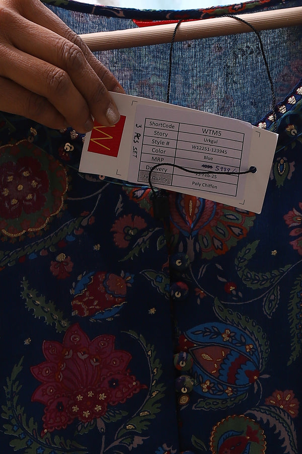 Blue Chintz Floral Printed Chiffon Anarkali Kurta