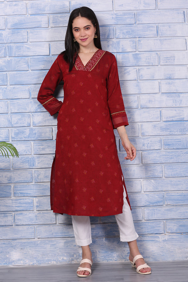 Pink Paisley Printed Thread Embroidered Crepe Flared Kurta
