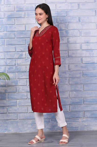 Pink Paisley Printed Thread Embroidered Crepe Flared Kurta