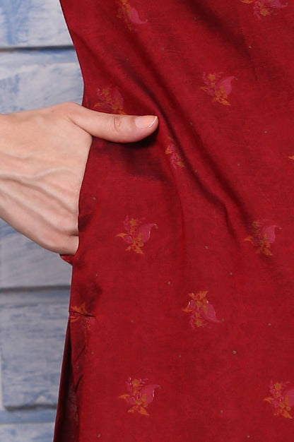 Pink Paisley Printed Thread Embroidered Crepe Flared Kurta