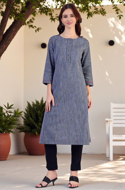 Grey Dyed Straight Pure Cotton Kurta