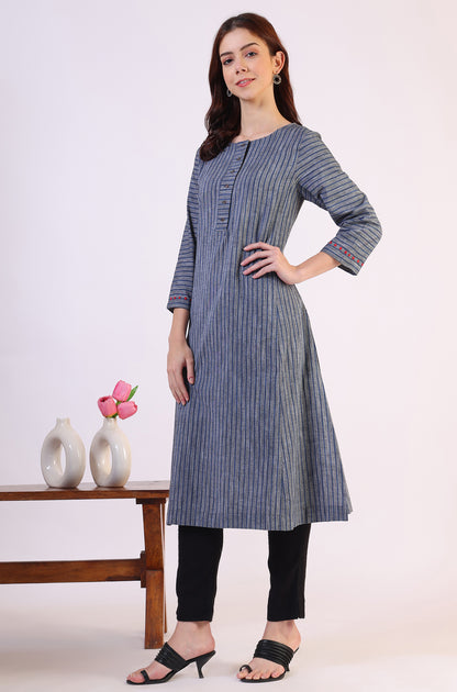 Grey Dyed Straight Pure Cotton Kurta