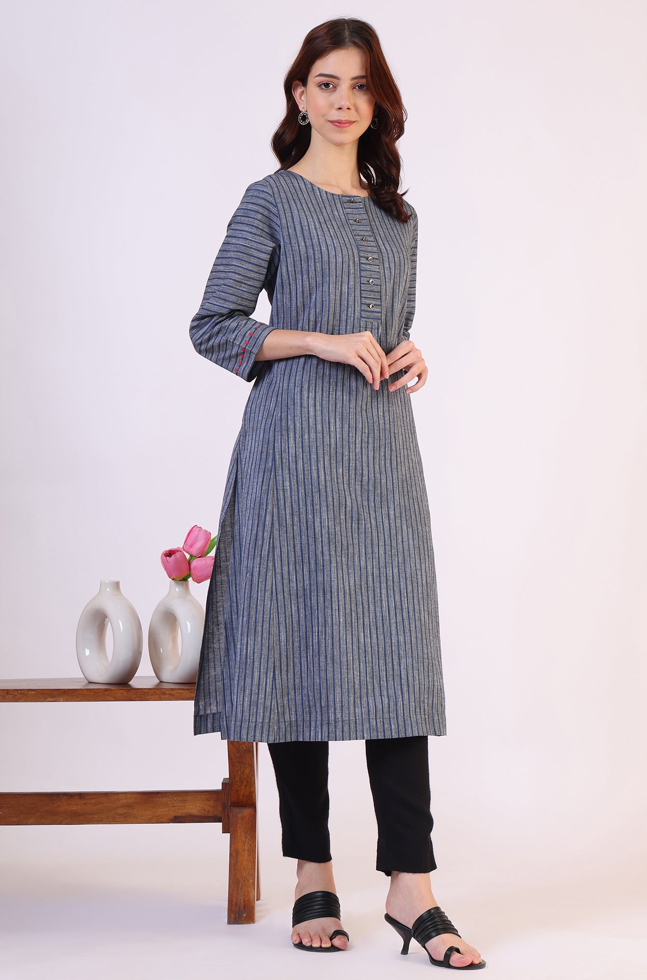 Grey Dyed Straight Pure Cotton Kurta