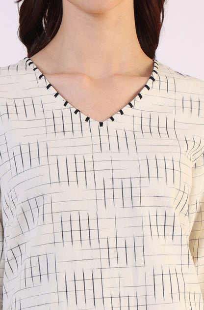 White Ikkat Yarn Dyed Pure Cotton Straight Kurta