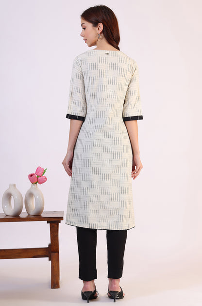 White Ikkat Yarn Dyed Pure Cotton Straight Kurta