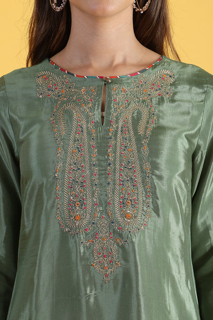 Light Green Embroidered Shantung Straight Kurta