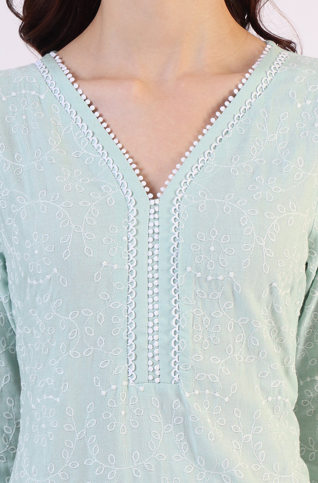 Blue Schiffli Embroidered Straight Rayon Kurta