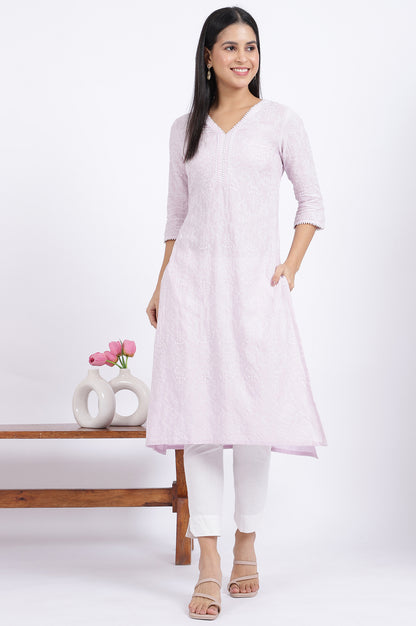 Purple Embroidered Straight Rayon Kurta