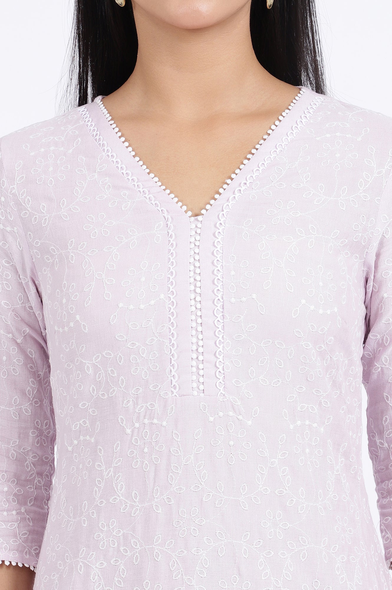 Purple Embroidered Straight Rayon Kurta