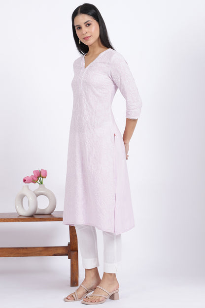 Purple Embroidered Straight Rayon Kurta