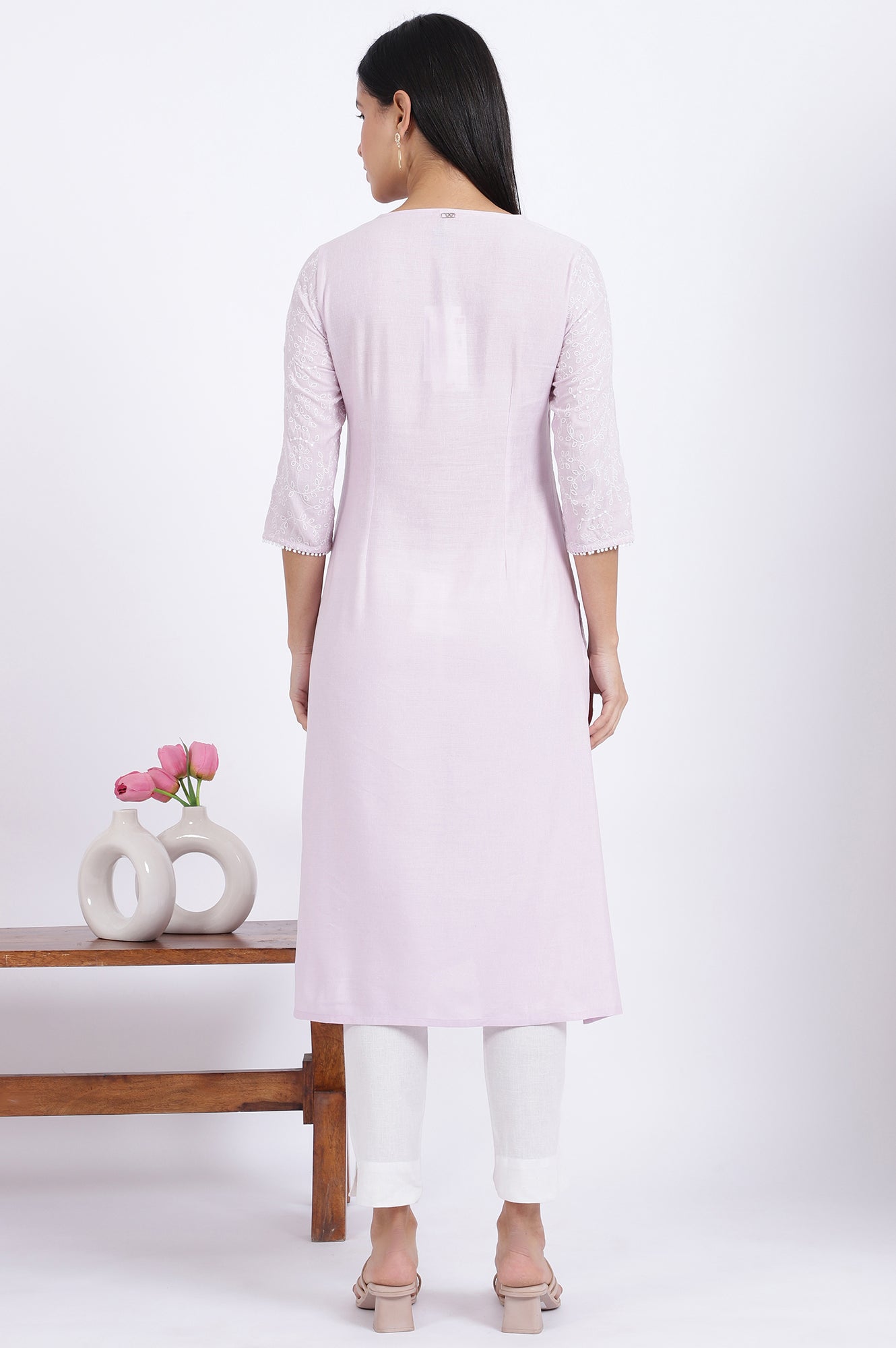 Purple Embroidered Straight Rayon Kurta