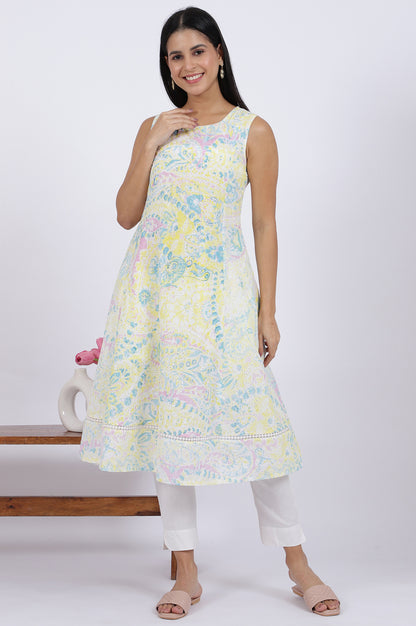 Multicolor Printed Flared Pure Cotton Kurta