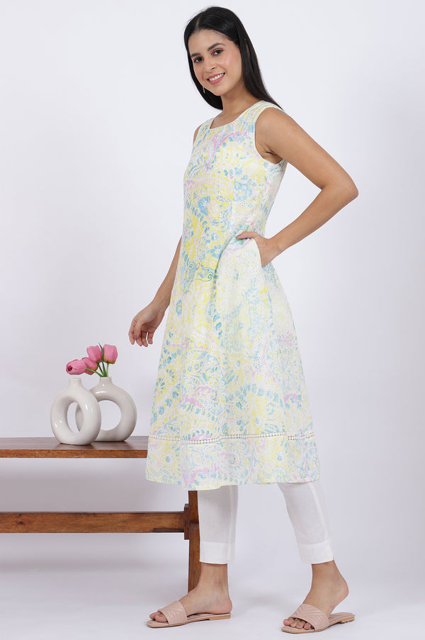 Multicolor Printed Flared Pure Cotton Kurta