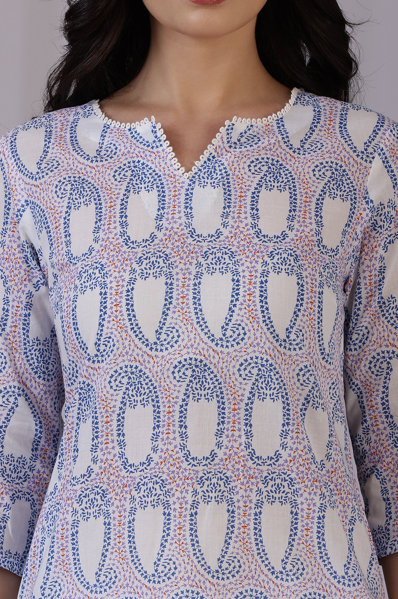 White Printed Pure Cotton Straight Kurta and Slim Pant Set