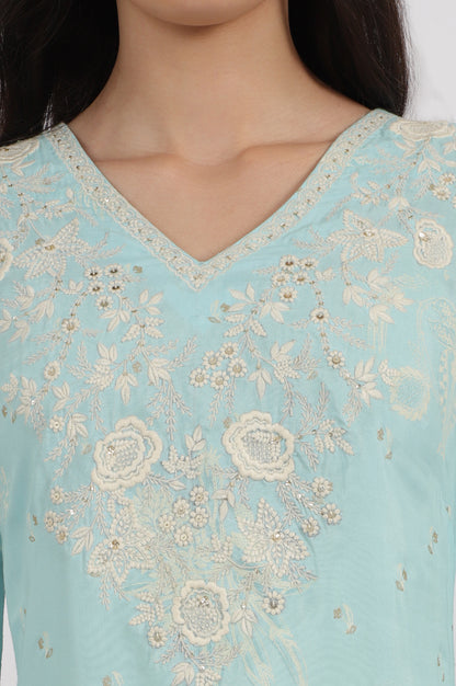 Blue Embroidered Rayon Straight Festive Kurta