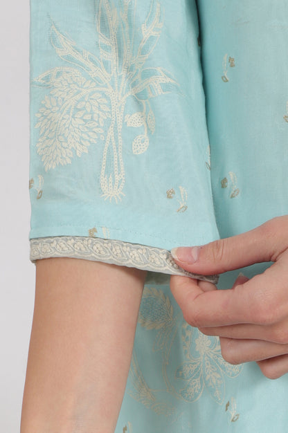 Blue Embroidered Rayon Straight Festive Kurta
