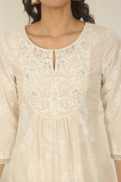 Daisy White Floral Printed Pure Cotton A-line Kurta