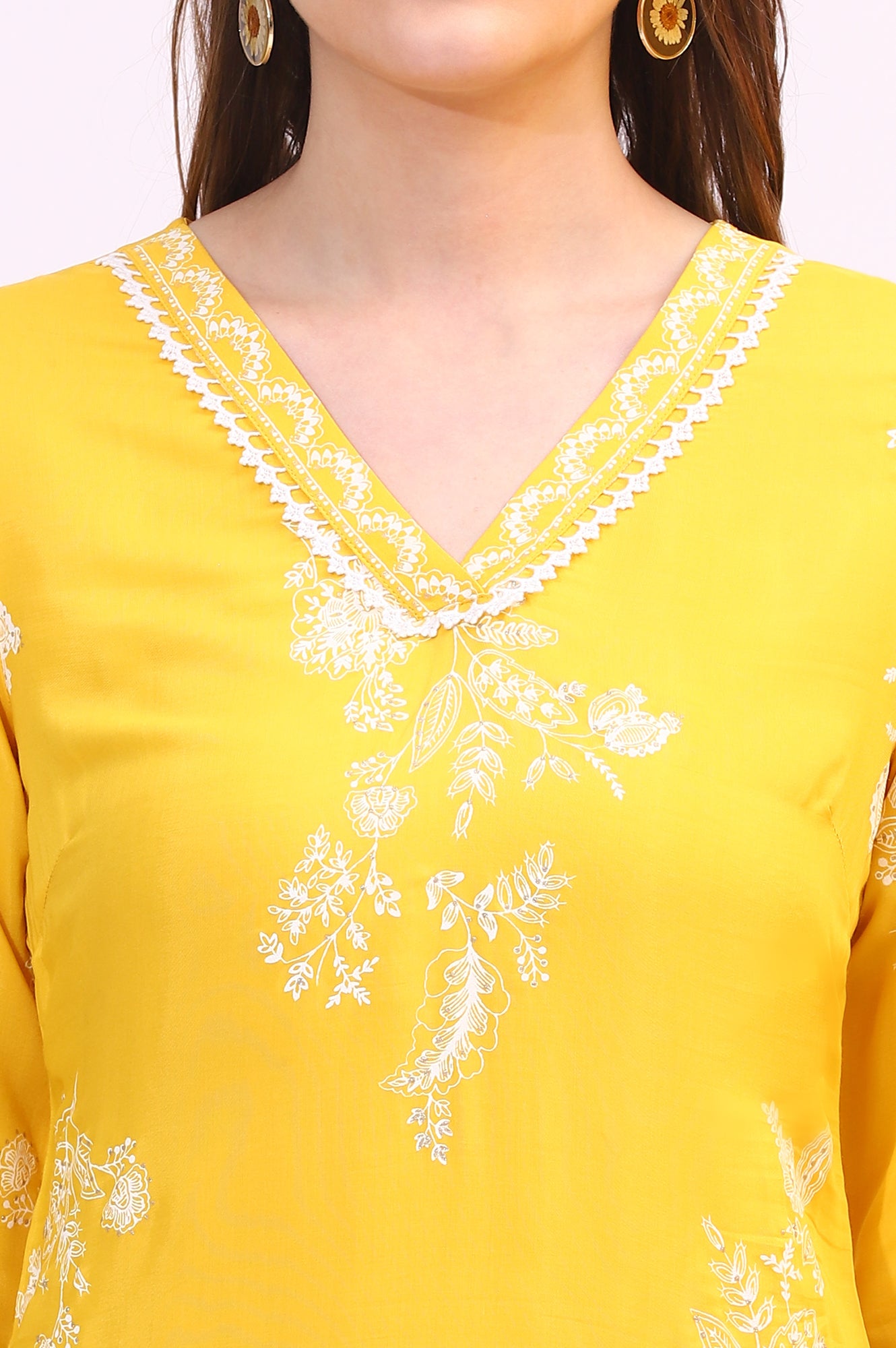 Mango Yellow Floral Printed Shantung A-line Kurta