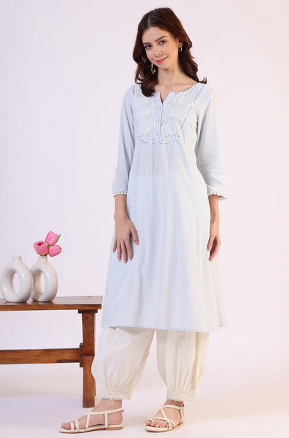 Blue Solid A-Line Pure Cotton Kurta