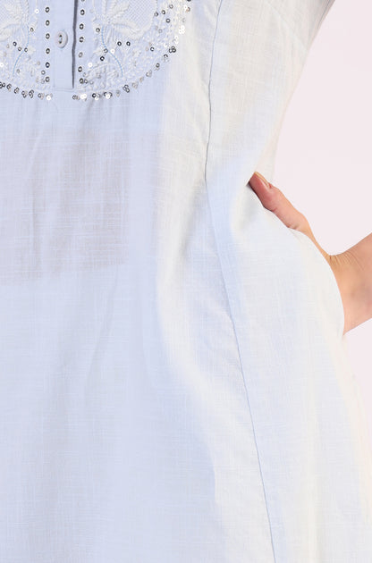 Blue Solid A-Line Pure Cotton Kurta