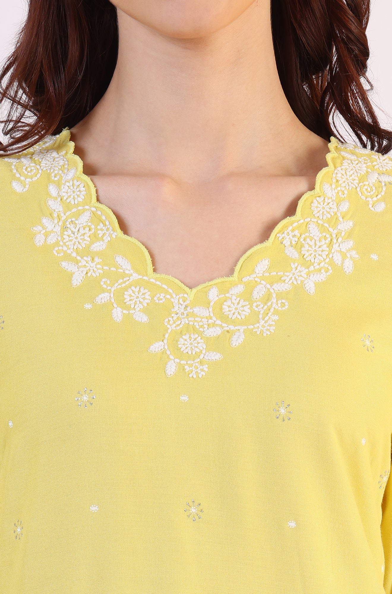 Yellow Floral Printed A-Line Viscose Kurta