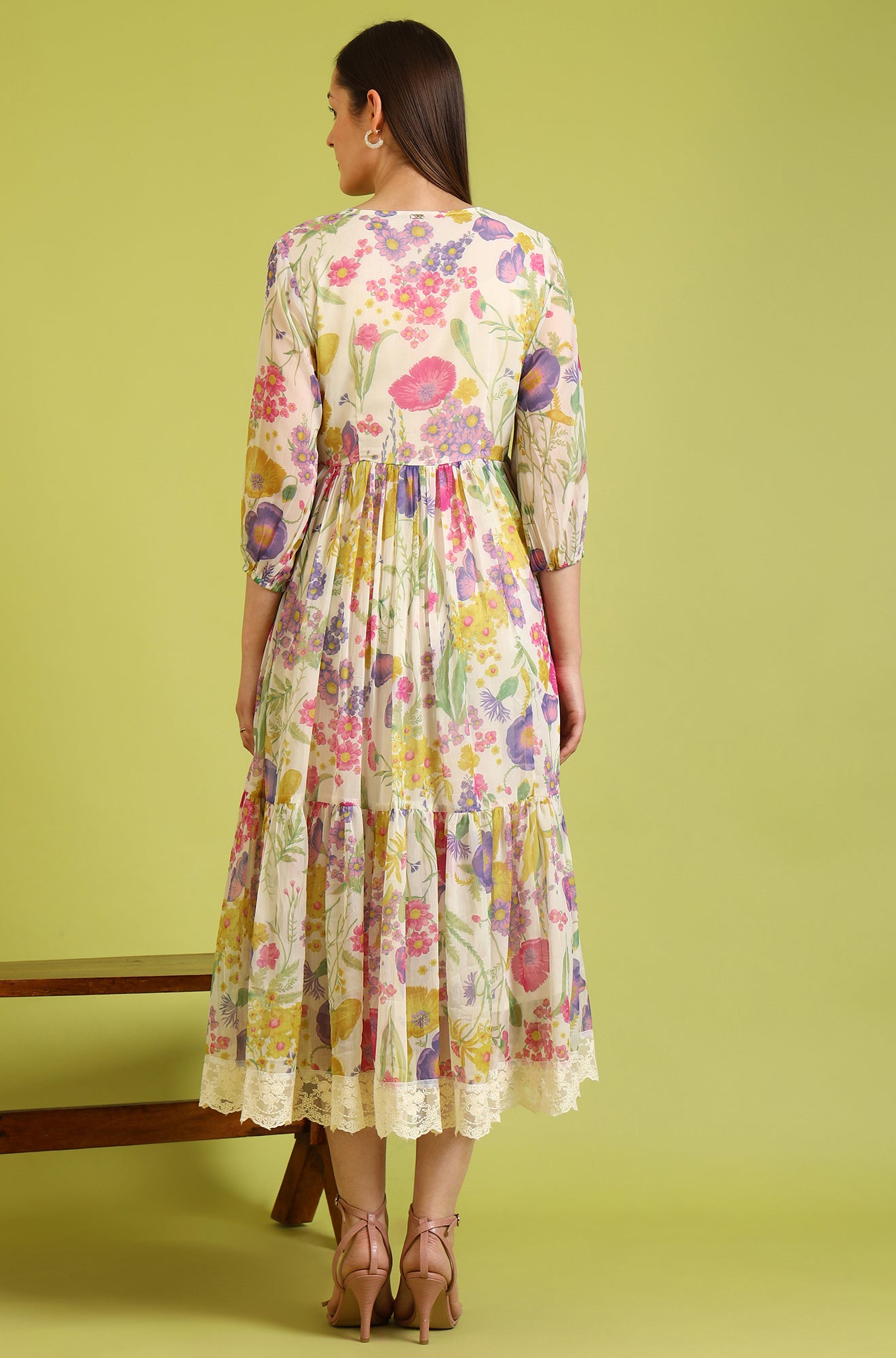 avec les filles women's floral-print lace-trim chiffon dress Cute Floral Mini Dress Avec Les Filles Women's Floral-Print Lace-Trim Chiffon Dress Cream Flower