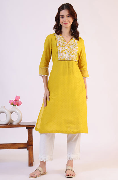 Yellow Solid Straight Pure Cotton Kurta
