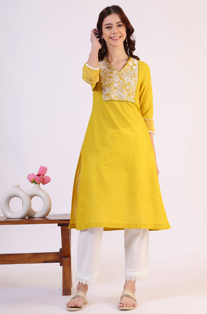 Yellow Solid Straight Pure Cotton Kurta