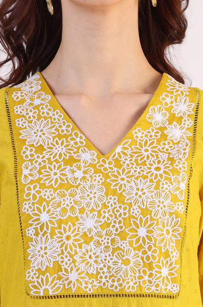 Yellow Solid Straight Pure Cotton Kurta