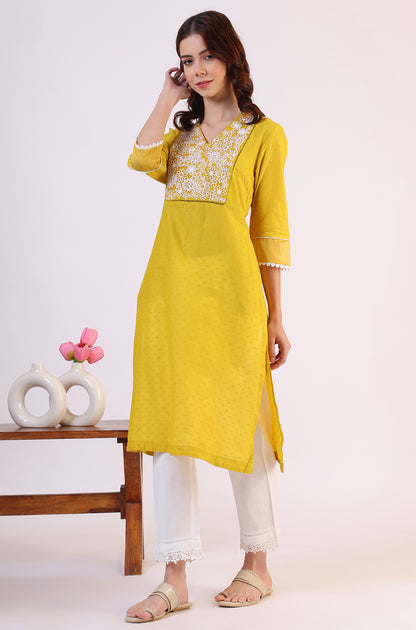 Yellow Solid Straight Pure Cotton Kurta