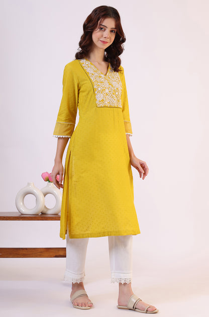 Yellow Solid Straight Pure Cotton Kurta