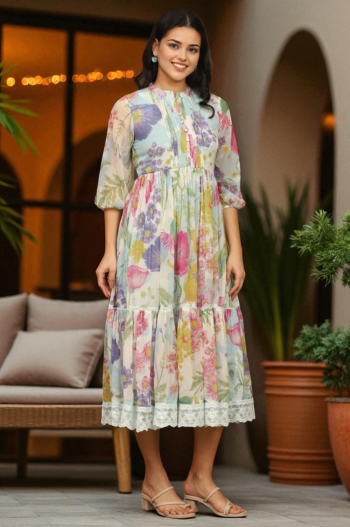 Floral Printed Flared Dress