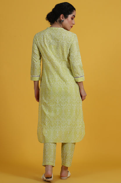Green Embroidered Straight Pure Cotton Kurta