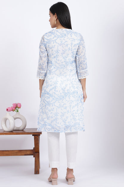 Beige Printed Lace Straight Polyester Kurta