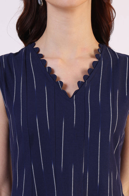 Blue Dyed Flared Pure Cotton Dress