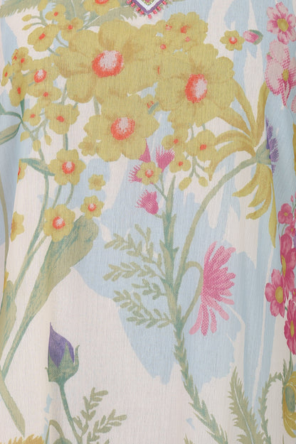 Off White Floral Printed Chiffon Straight Kurta